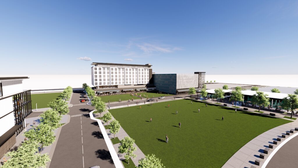 Perspective from Stadium to Hotel